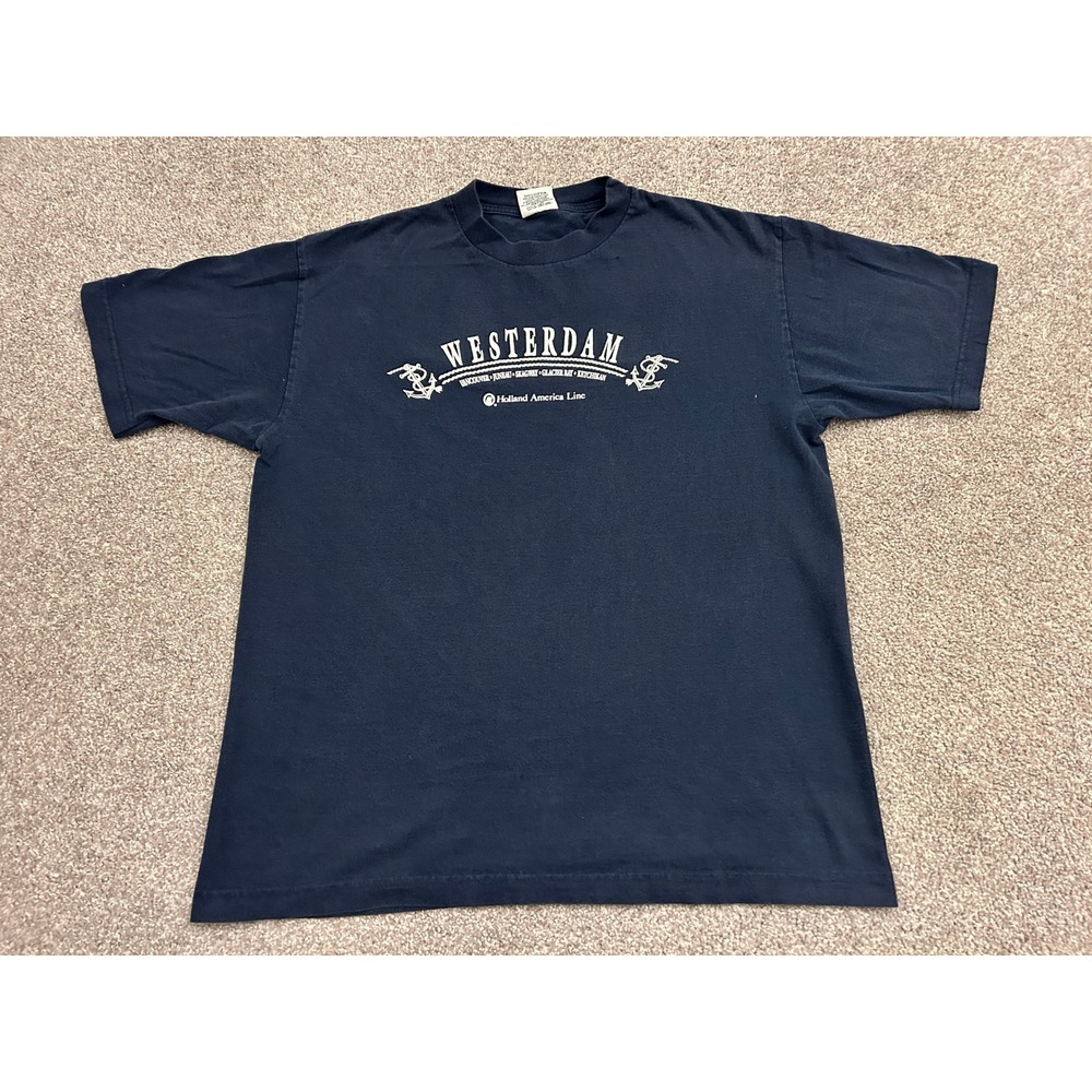 Y2K Dynasty Westerdam Holland America Line TShirt Men L Navy Good Cruise Graphic
